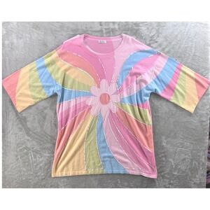 WHY Dress Psychedelic Flower Sweater Womens Large Y2K Retro Festival Hippie